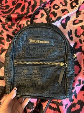 Juicy Couture Black Embossed Mini Backpack with Gold Hardware